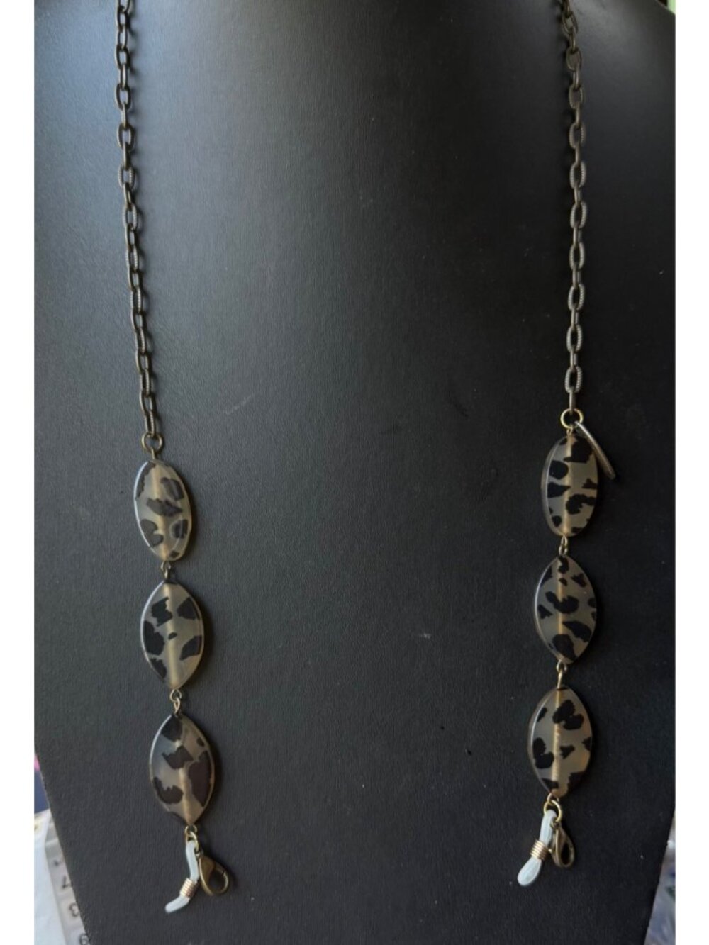 Plunder Black & Gold Leopard Print Eyeglass Holder Chain Necklace 28 inches